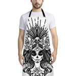 Black And White Calavera Girl Print Bib Apron With Pocket