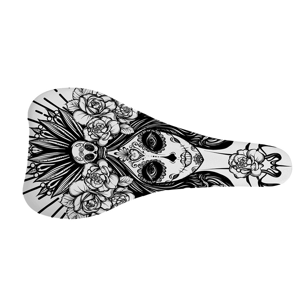 Black And White Calavera Girl Print Bicycle Seat Cover
