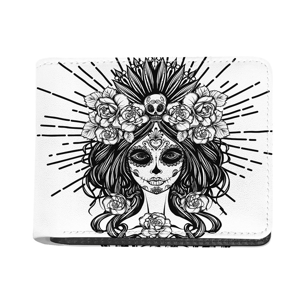 Black And White Calavera Girl Print Bifold Wallet