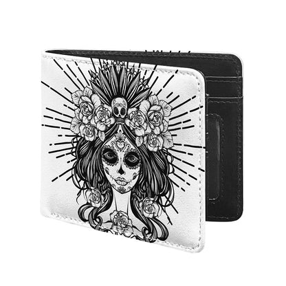 Black And White Calavera Girl Print Bifold Wallet