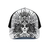 Black And White Calavera Girl Print Black Mesh Trucker Cap