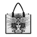 Black And White Calavera Girl Print Canvas Tote Bag
