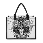 Black And White Calavera Girl Print Canvas Tote Bag