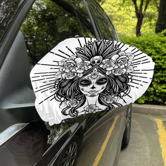 Black And White Calavera Girl Print Car Side Mirror Covers
