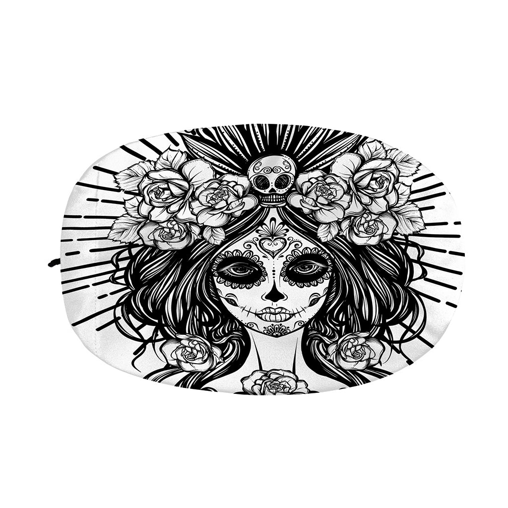Black And White Calavera Girl Print Car Side Mirror Covers