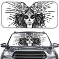Black And White Calavera Girl Print Car Windshield Sun Shade