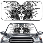 Black And White Calavera Girl Print Car Windshield Sun Shade