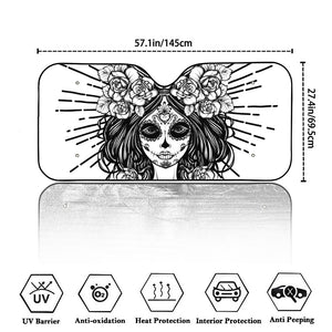 Black And White Calavera Girl Print Car Windshield Sun Shade