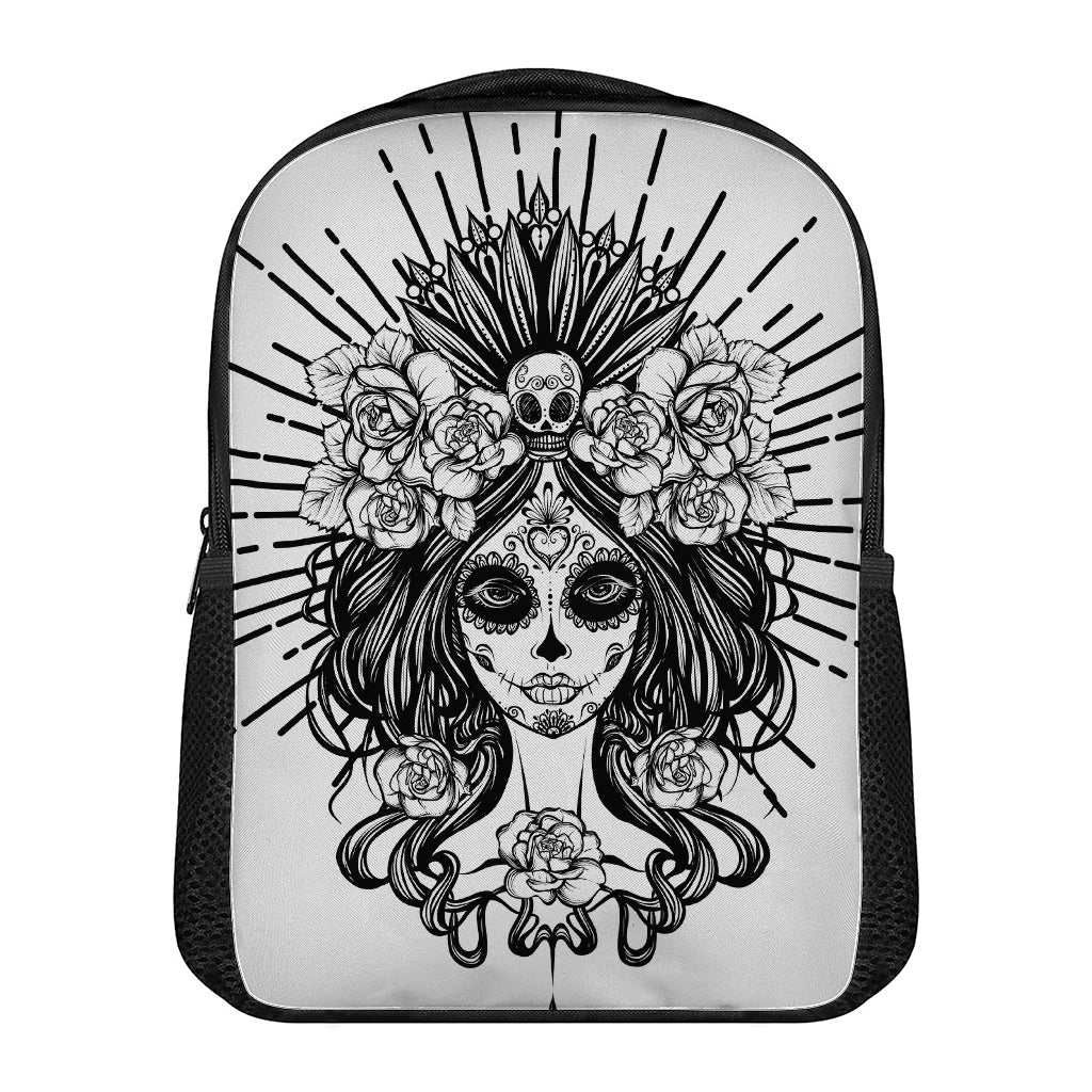 Black And White Calavera Girl Print Casual Backpack