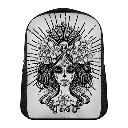 Black And White Calavera Girl Print Casual Backpack