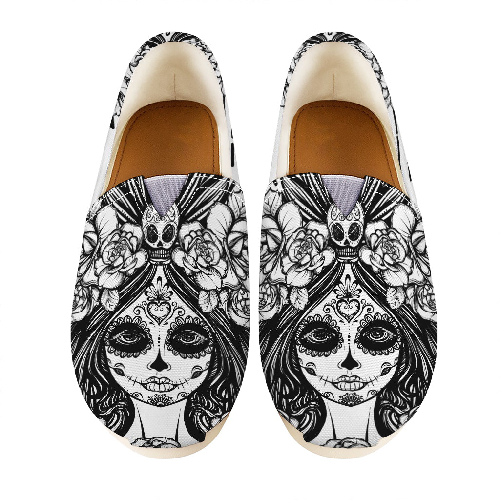 Black And White Calavera Girl Print Casual Shoes