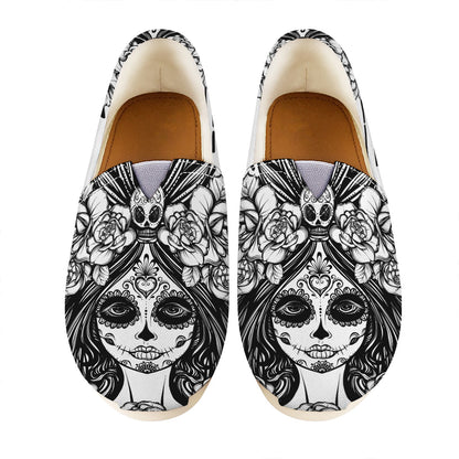 Black And White Calavera Girl Print Casual Shoes