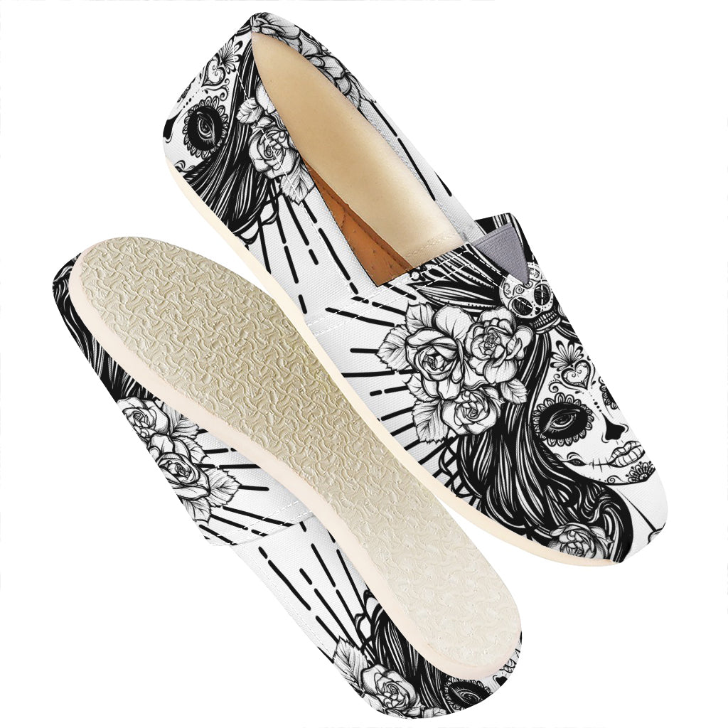 Black And White Calavera Girl Print Casual Shoes