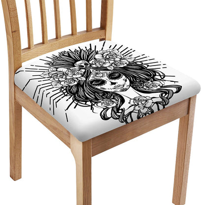 Black And White Calavera Girl Print Chair Cushion Cover