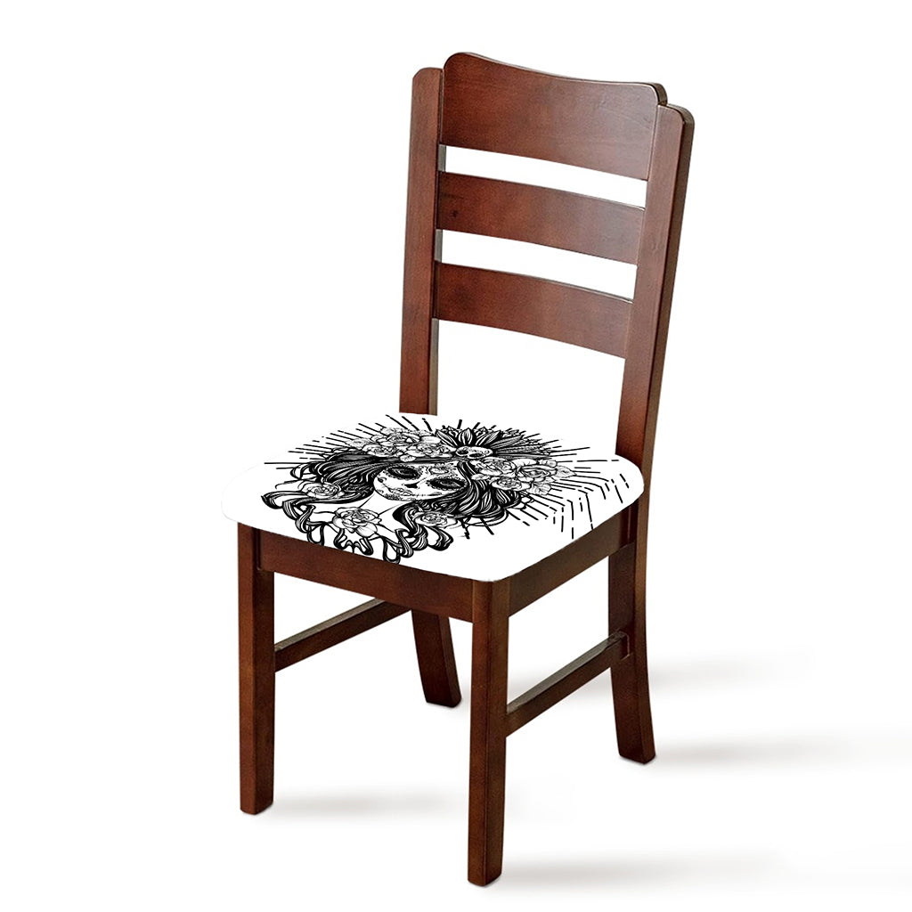 Black And White Calavera Girl Print Chair Cushion Cover
