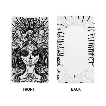 Black And White Calavera Girl Print Changing Pad Cover