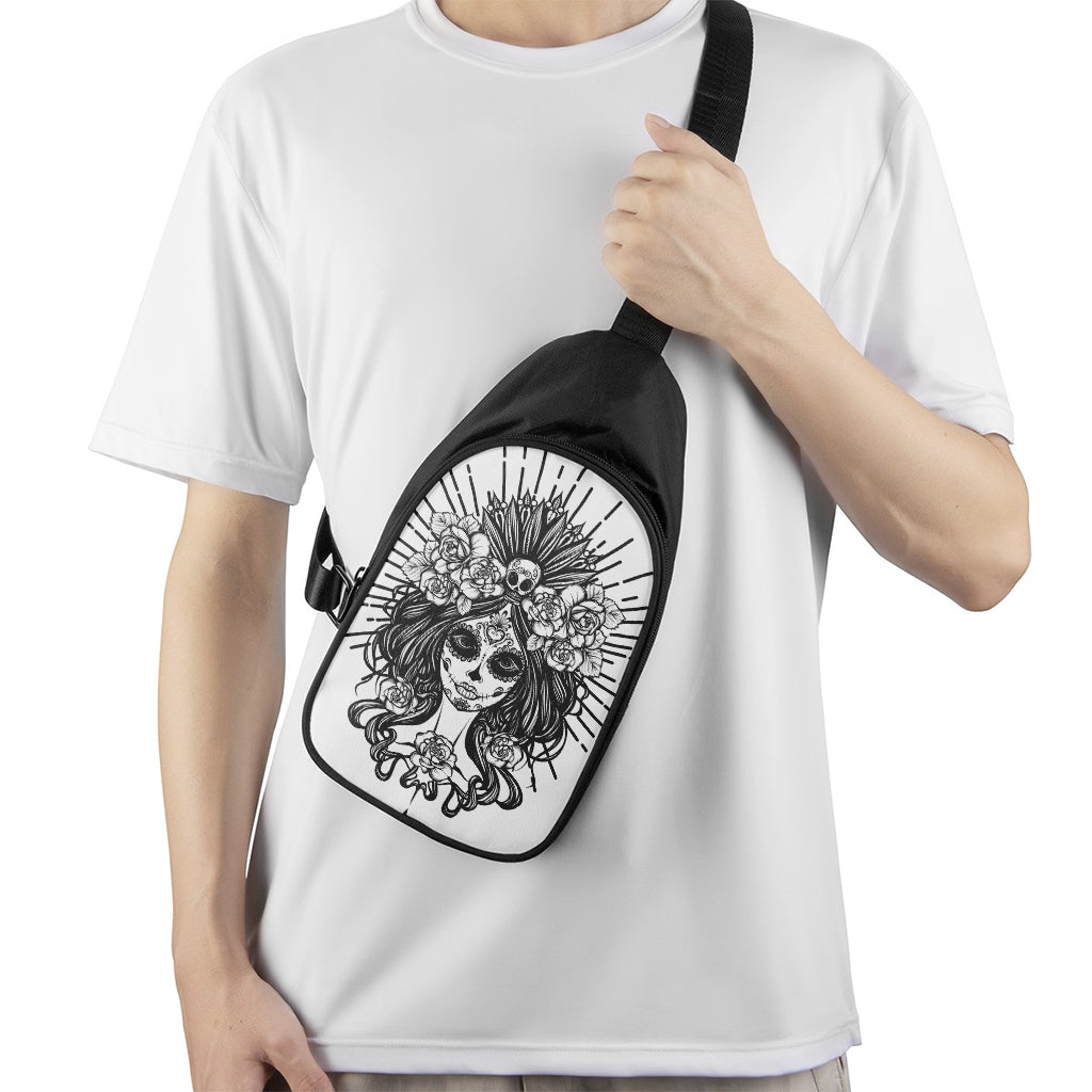 Black And White Calavera Girl Print Chest Bag