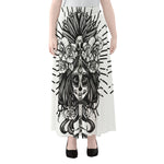 Black And White Calavera Girl Print Chiffon Maxi Skirt
