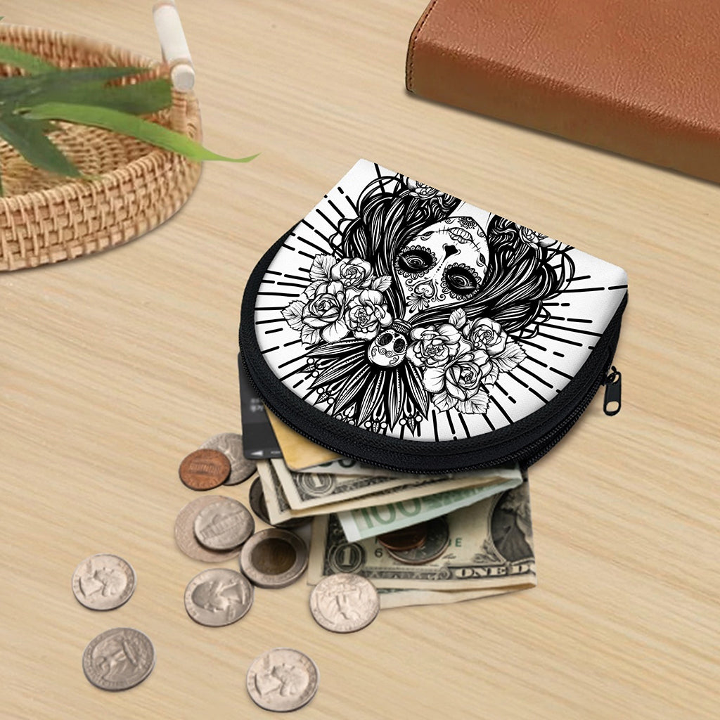 Black And White Calavera Girl Print Coin Purse