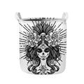 Black And White Calavera Girl Print Collapsible Laundry Basket