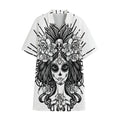 Black And White Calavera Girl Print Cotton Hawaiian Shirt