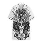 Black And White Calavera Girl Print Cotton Hawaiian Shirt