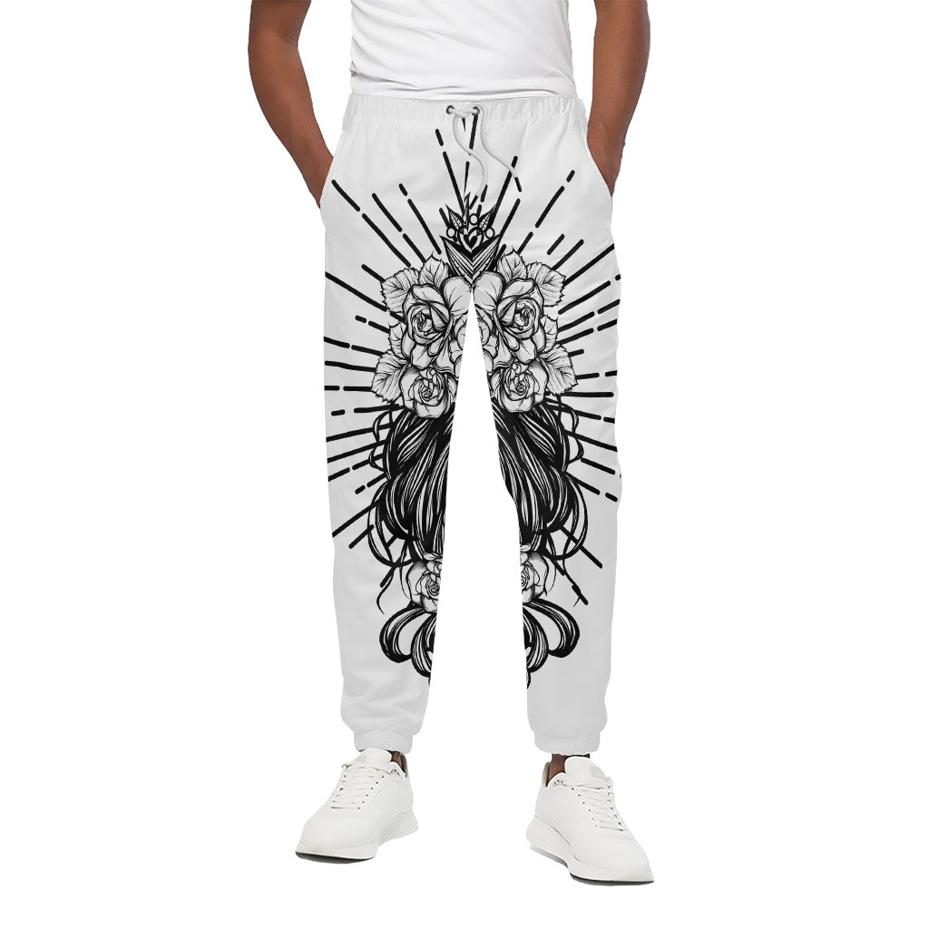 Black And White Calavera Girl Print Cotton Pants
