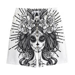 Black And White Calavera Girl Print Cotton Shorts