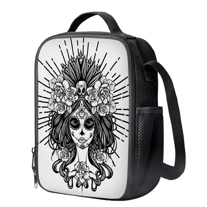 Black And White Calavera Girl Print Crossbody Lunch Bag