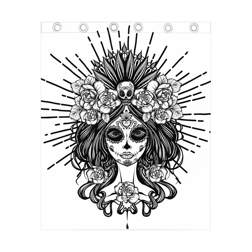 Black And White Calavera Girl Print Curtain