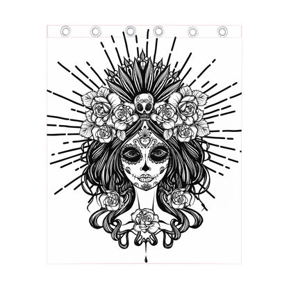 Black And White Calavera Girl Print Curtain