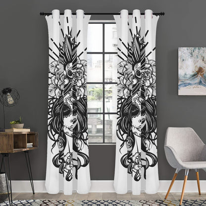 Black And White Calavera Girl Print Curtain