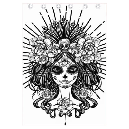 Black And White Calavera Girl Print Curtain