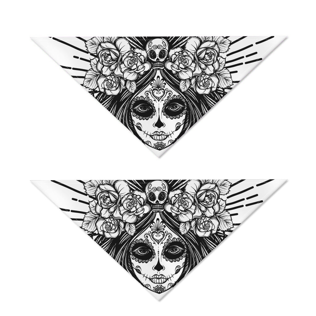 Black And White Calavera Girl Print Dog Bandana