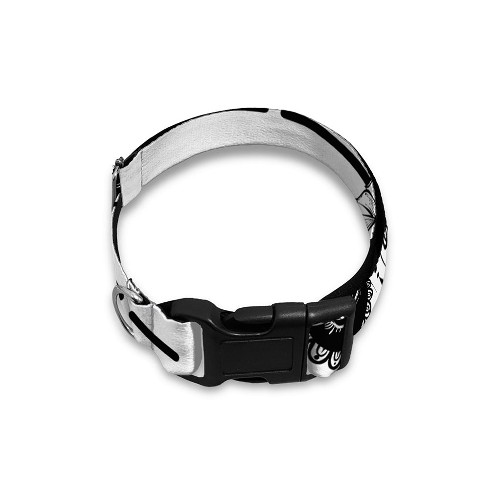 Black And White Calavera Girl Print Dog Collar