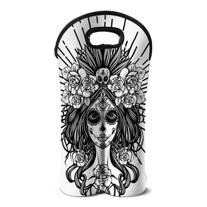Black And White Calavera Girl Print Double Neoprene Wine Tote