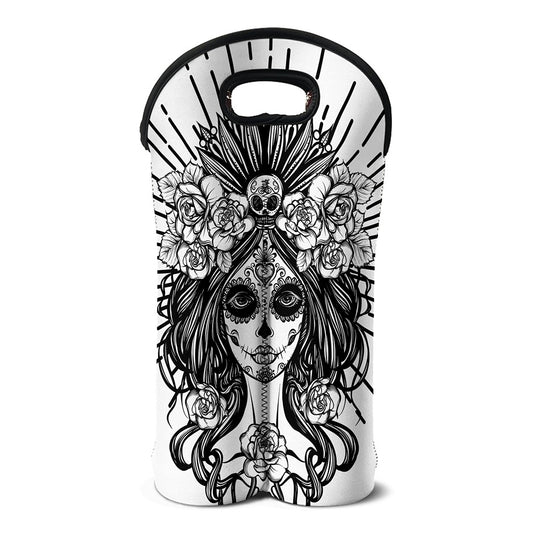 Black And White Calavera Girl Print Double Neoprene Wine Tote
