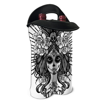 Black And White Calavera Girl Print Double Neoprene Wine Tote