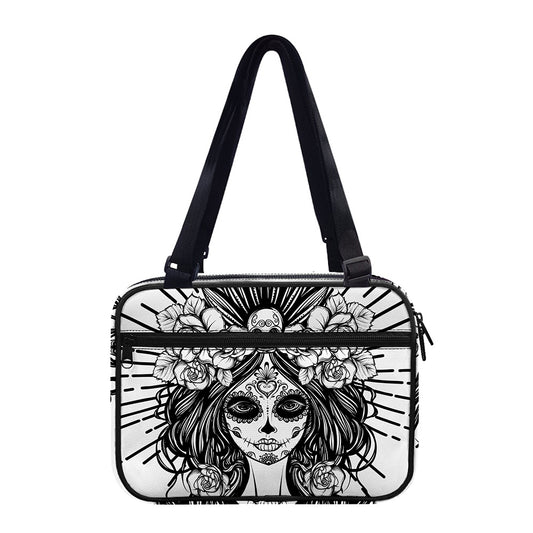 Black And White Calavera Girl Print Double Strap Bible Bag