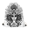 Black And White Calavera Girl Print Drawstring Bag