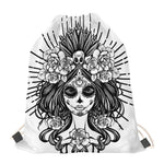 Black And White Calavera Girl Print Drawstring Bag