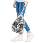 Black And White Calavera Girl Print Drawstring Bag