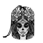 Black And White Calavera Girl Print Drawstring Makeup Bag