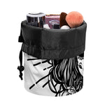 Black And White Calavera Girl Print Drawstring Makeup Bag