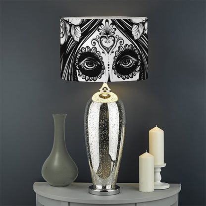 Black And White Calavera Girl Print Drum Lamp Shade