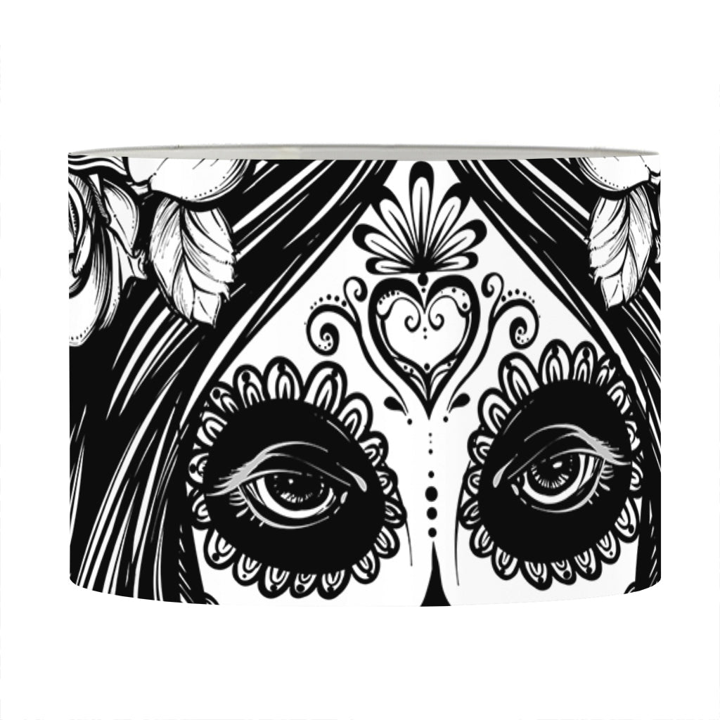 Black And White Calavera Girl Print Drum Lamp Shade