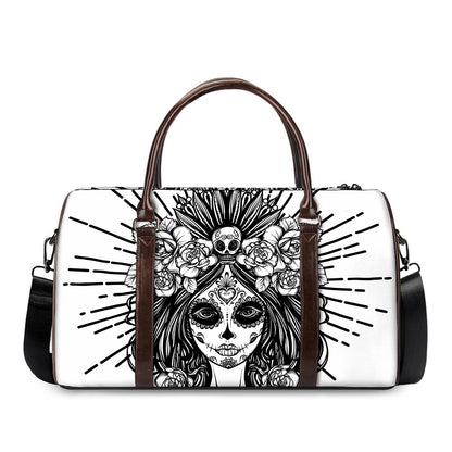 Black And White Calavera Girl Print Duffle Bag