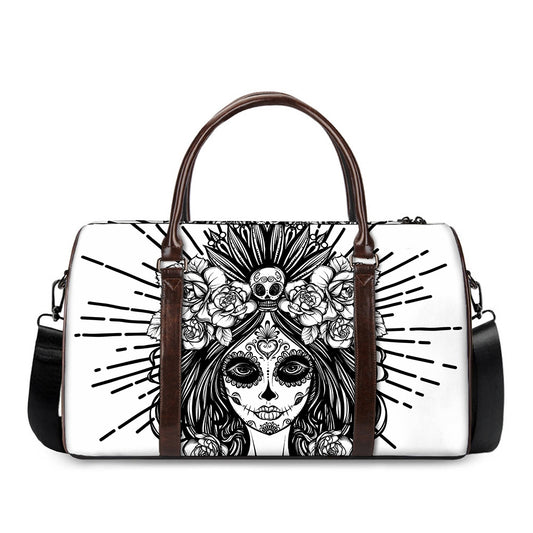 Black And White Calavera Girl Print Duffle Bag