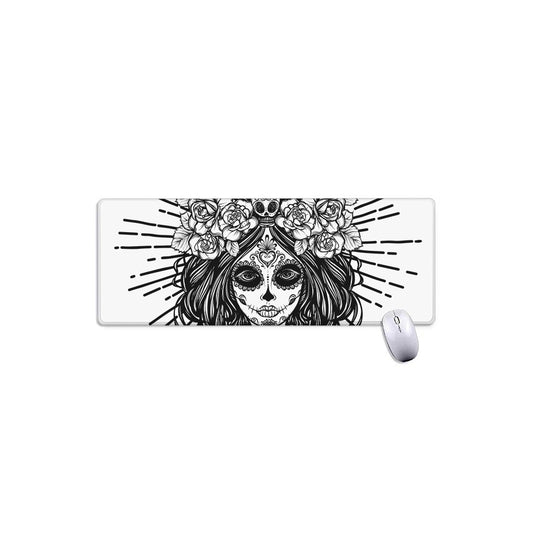 Black And White Calavera Girl Print Extended Mouse Pad
