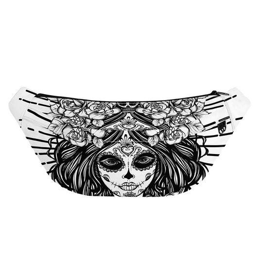 Black And White Calavera Girl Print Fanny Pack